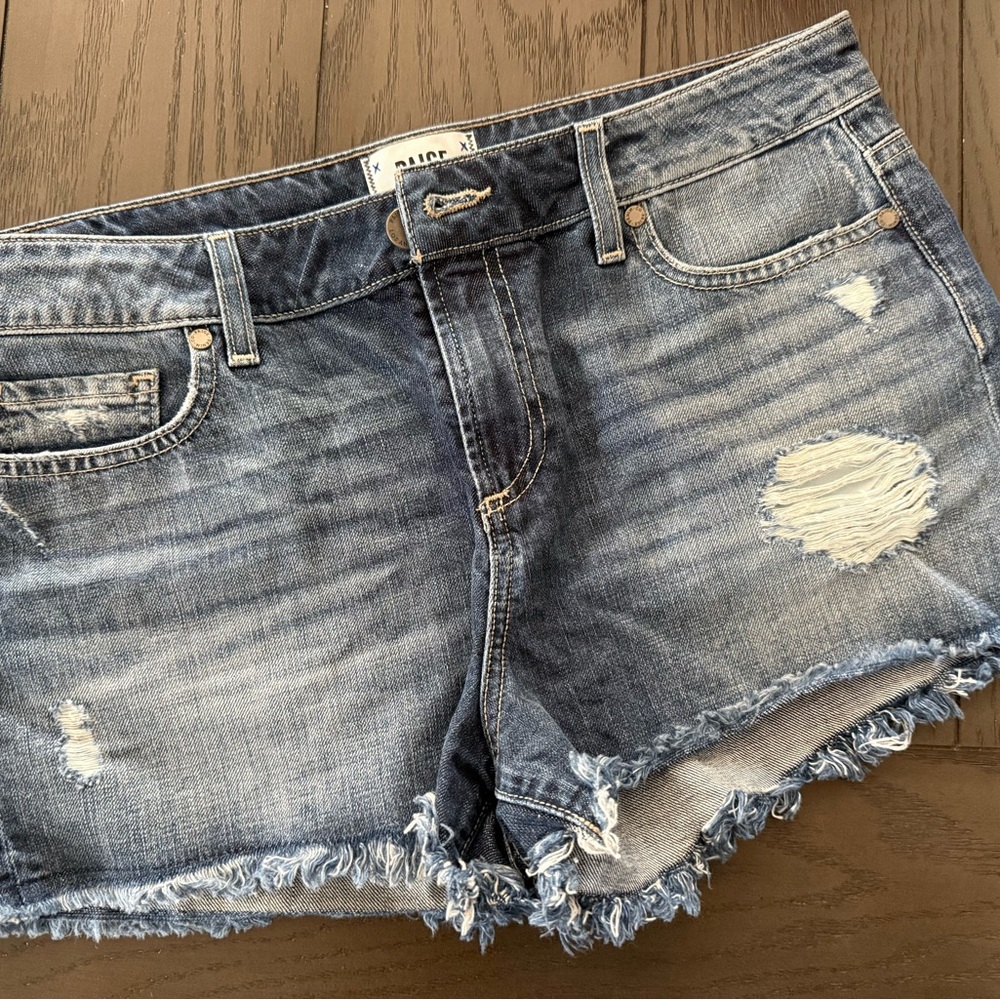 PAIGE Light and Dark Blue Two-Tone Denim Shorts - Picture 3 of 6